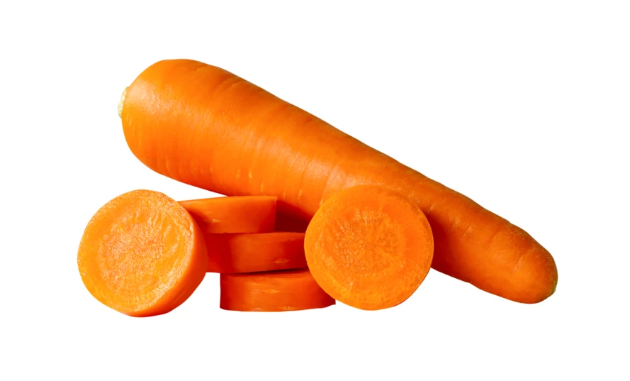Whole carrot and carrot slices isolated on white background