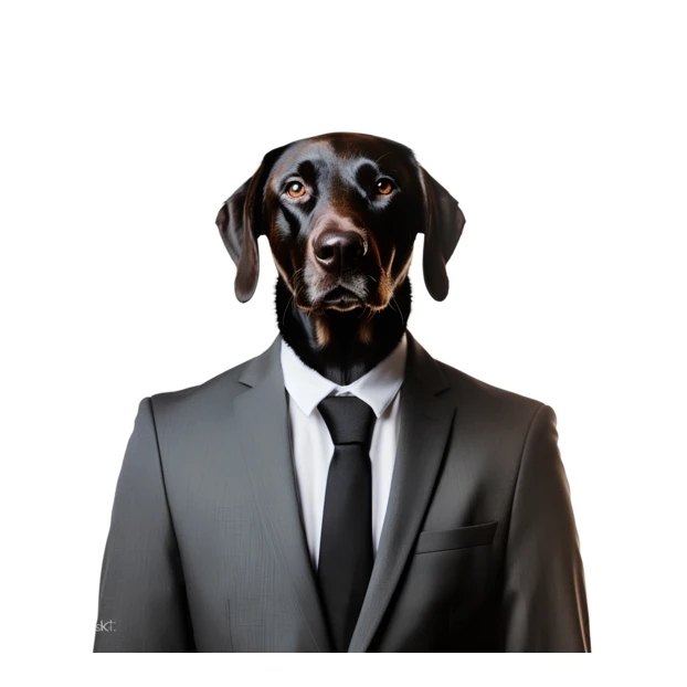 Black Labrador dog in professional business suit isolated on white