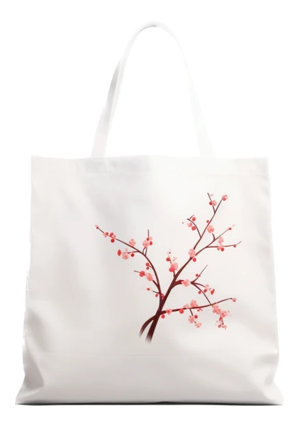 White canvas tote bag with cherry blossom floral design