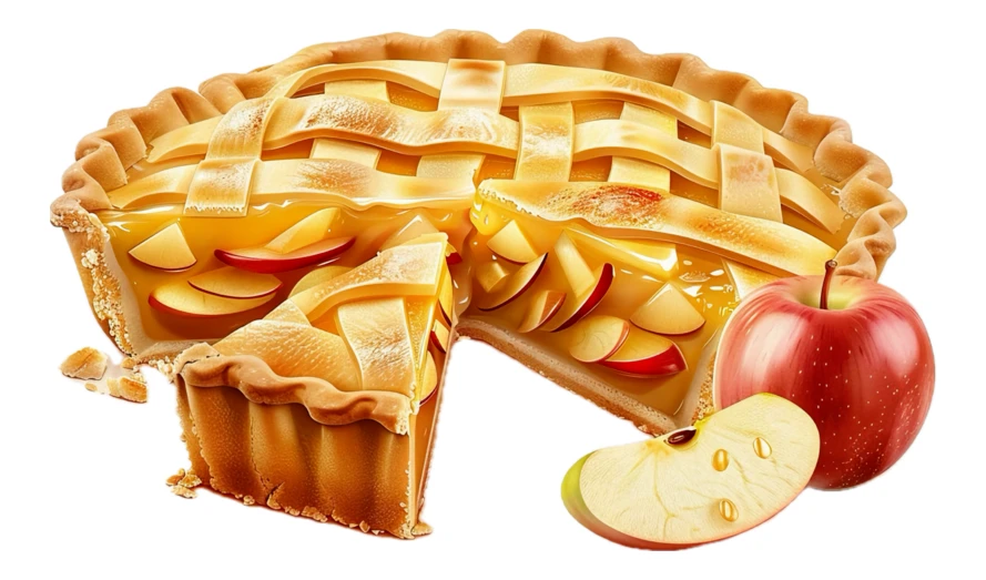 Apple pie with lattice crust and fresh apple slices