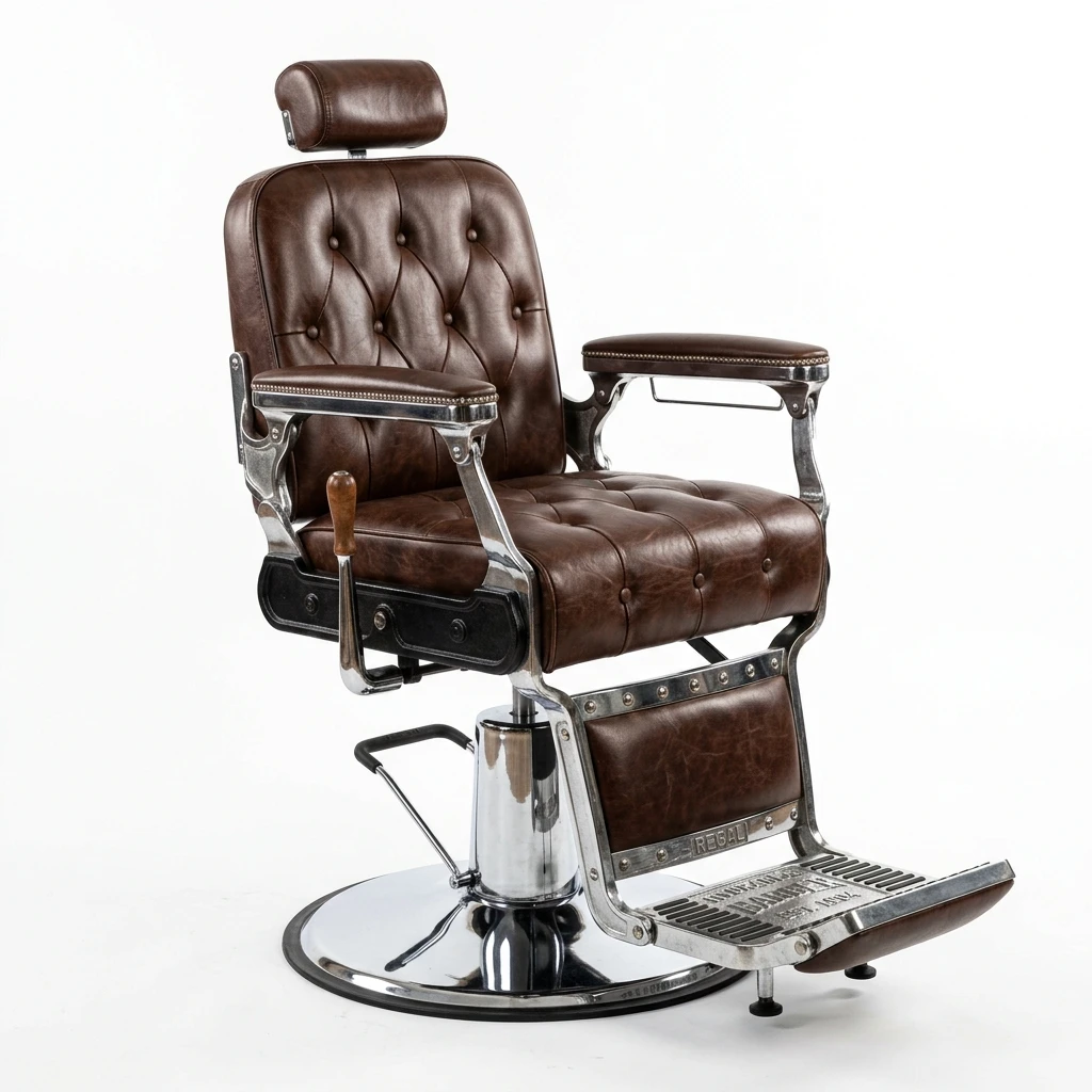 Vintage brown leather barber chair isolated on white background