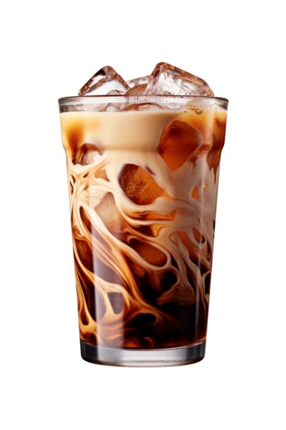 Iced coffee with cream swirl isolated on white background