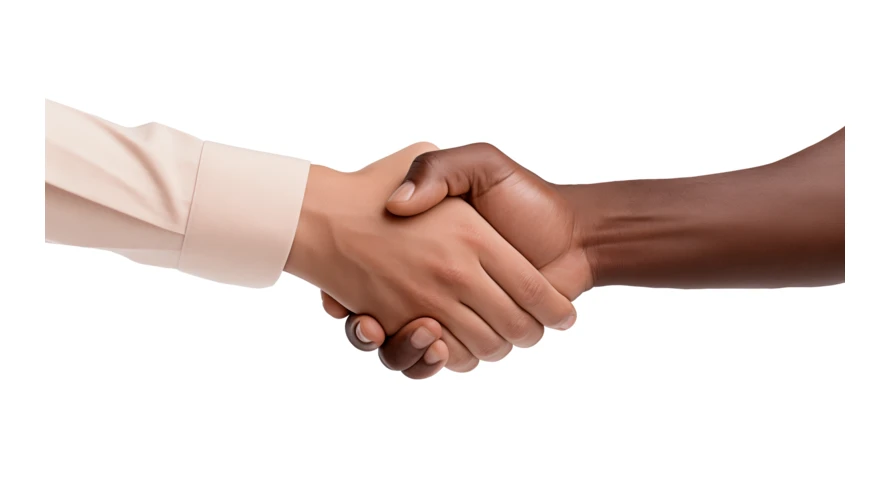 Close-up of diverse business partners shaking hands on white