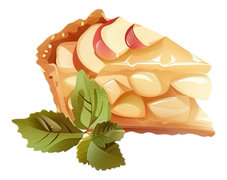 Illustration of an apple pie slice with mint garnish