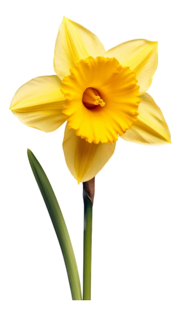 Single yellow daffodil flower isolated on white background
