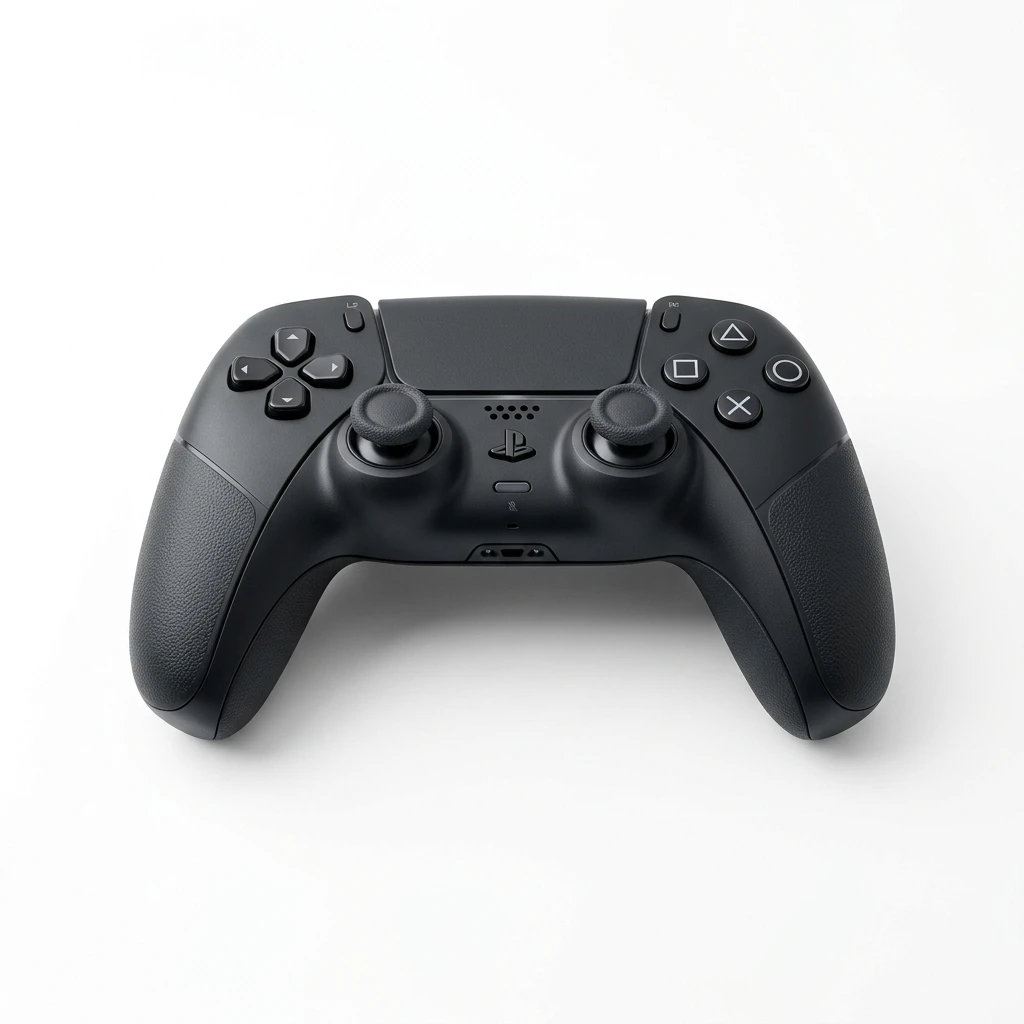 Sleek black next-gen gaming controller isolated on white background
