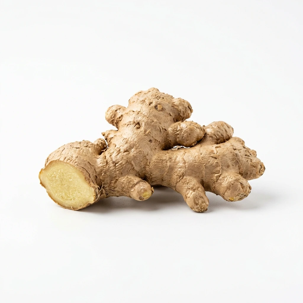 Fresh ginger root on white background