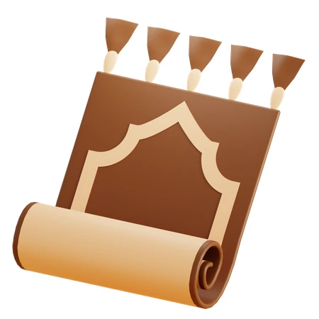 3D illustration of a brown Islamic prayer rug icon