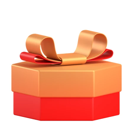 3D hexagonal red and orange gift box with ribbon