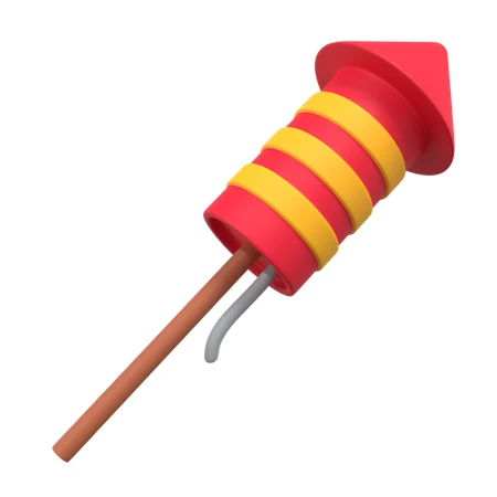 3D red and yellow striped firework rocket