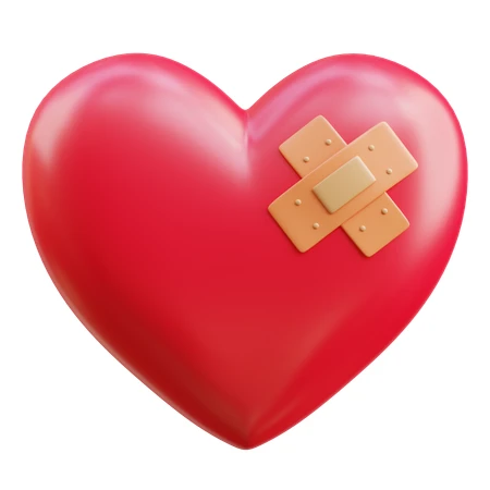 3D red heart with crossed bandages on white background