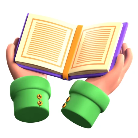 3D illustration of cartoon hands holding an open book