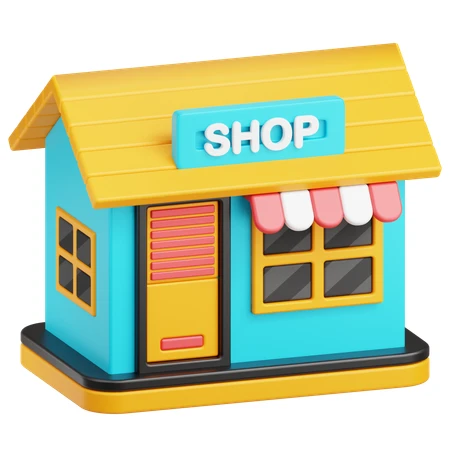 3D illustration of a stylized small retail shop storefront icon