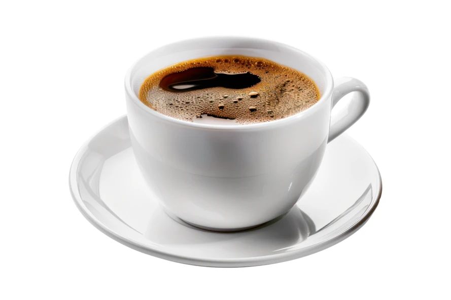 White cup of fresh black coffee isolated on white background