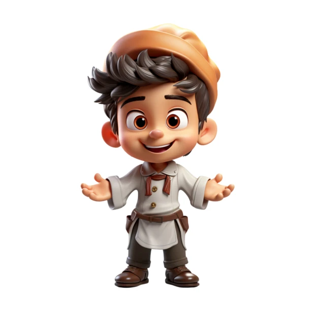 Cute 3D cartoon boy chef character isolated on white