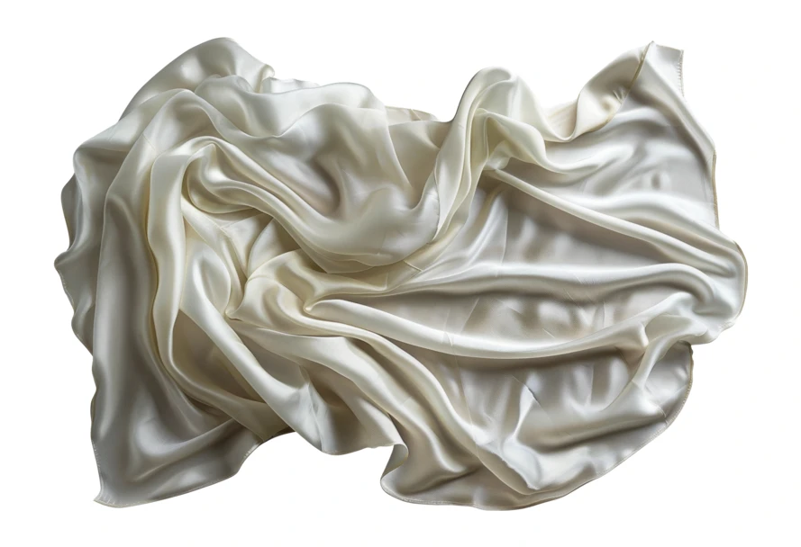 Crumpled ivory silk fabric isolated on white background