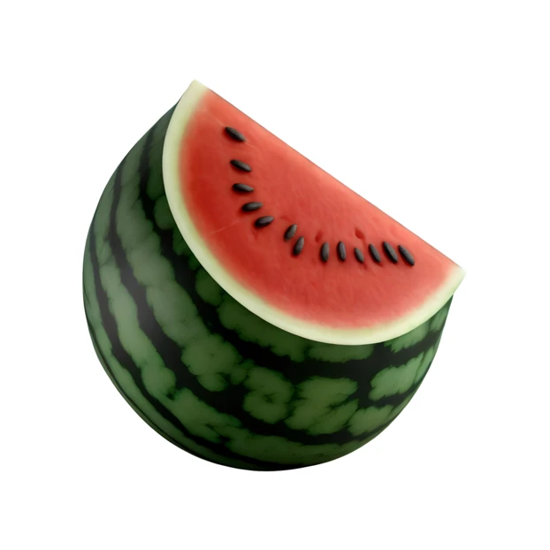 Watermelon slice on whole fruit isolated on white background