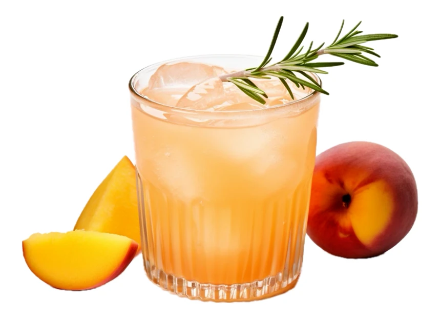 Peach cocktail with rosemary and fresh nectarines isolated on white