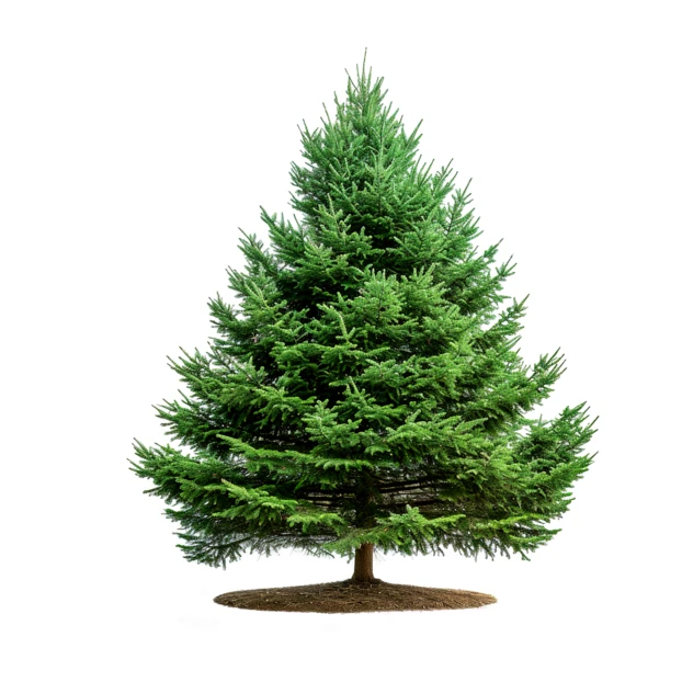 Lush green fir tree isolated on white background
