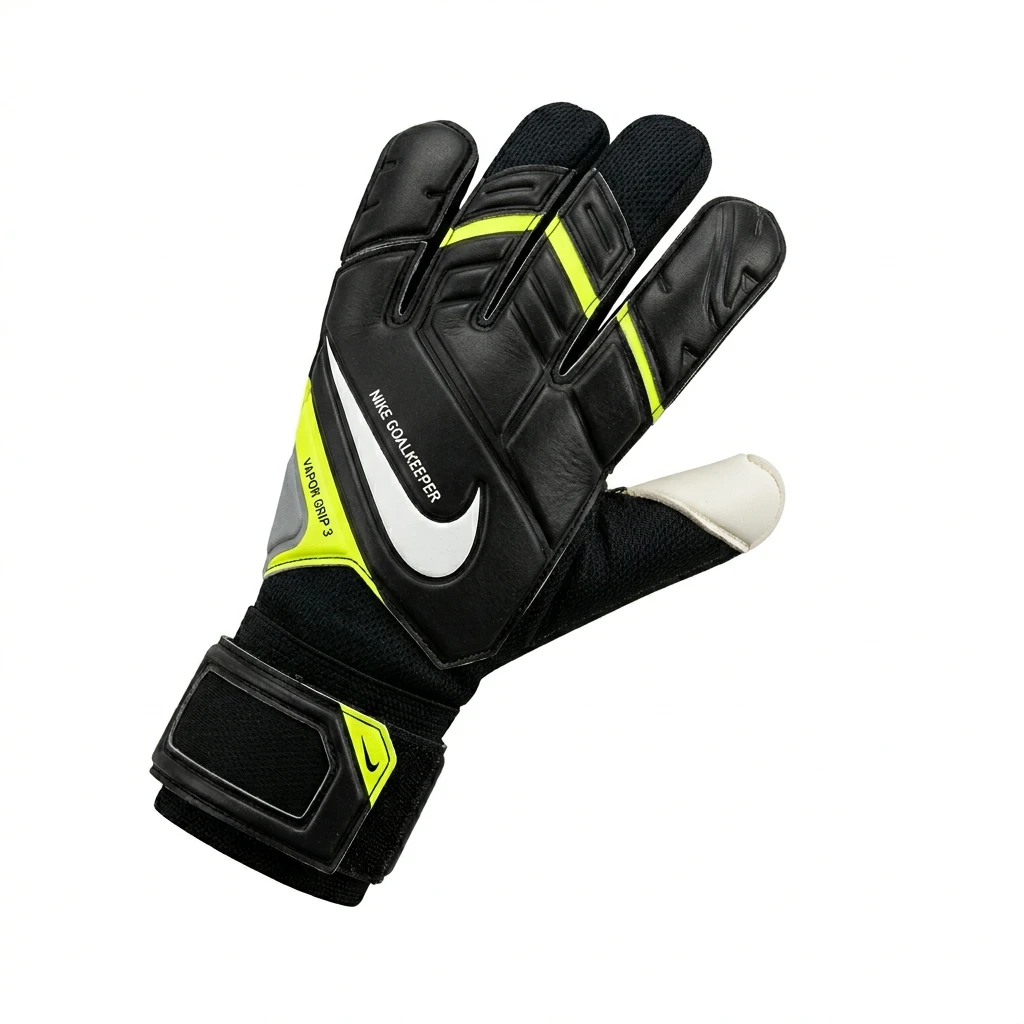Black and neon yellow Nike soccer goalkeeper glove
