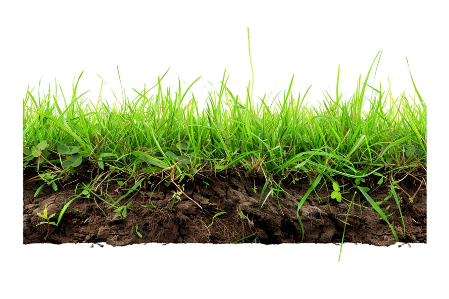 Green grass and soil cross section isolated on white