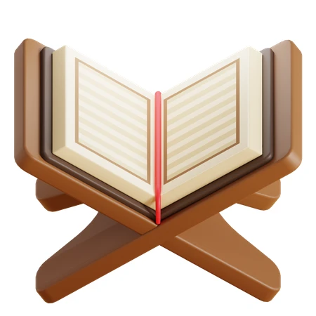 3D illustration of open holy book on wooden stand