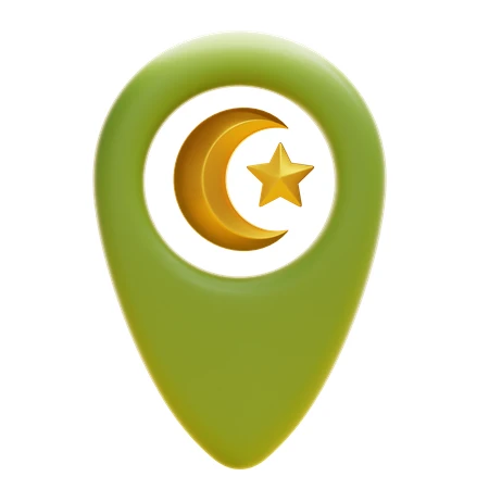 Islamic map pin icon with golden crescent and star