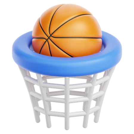 3D illustration of a basketball in a hoop isolated
