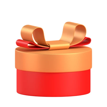 3D round red and gold gift box with ribbon