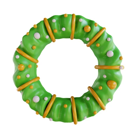 3D stylized green Christmas wreath with ornaments