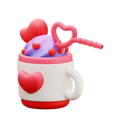 3D render of a Valentine's Day dessert cup with hearts