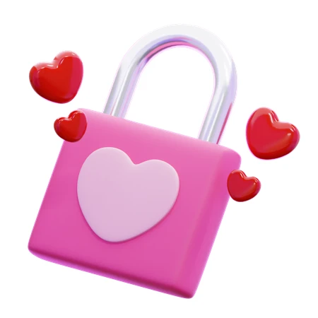 3D pink heart padlock with floating small red hearts