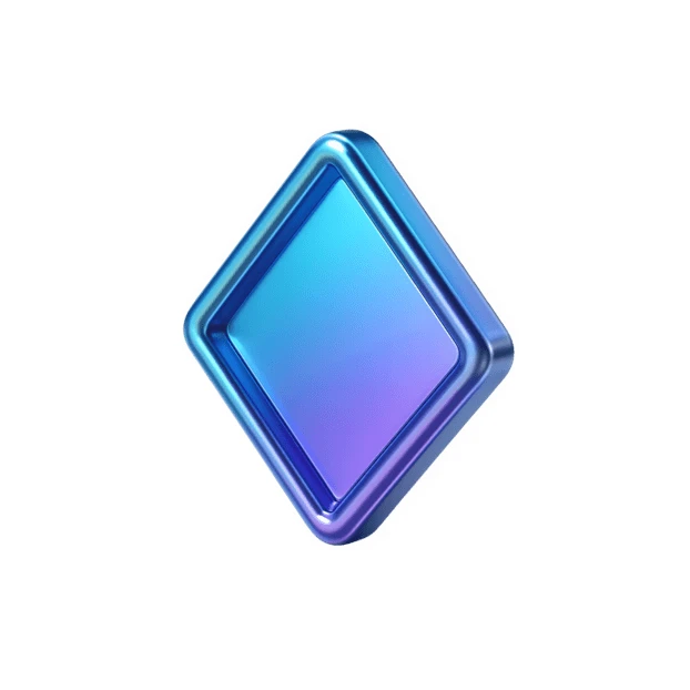3D glossy metallic diamond icon with blue purple gradient