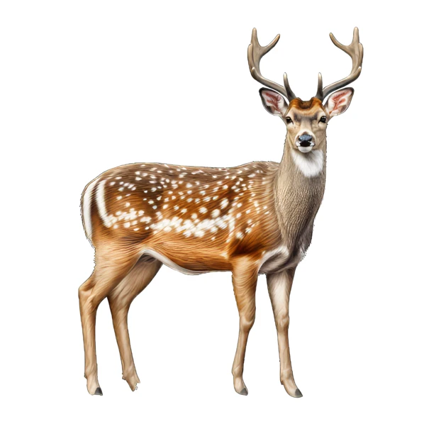 Male fallow deer with antlers isolated on white background