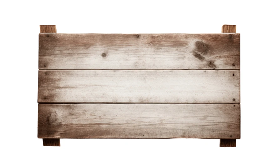 Rustic wooden sign board isolated on white background