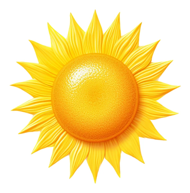 Stylized 3D yellow sun icon isolated on white background