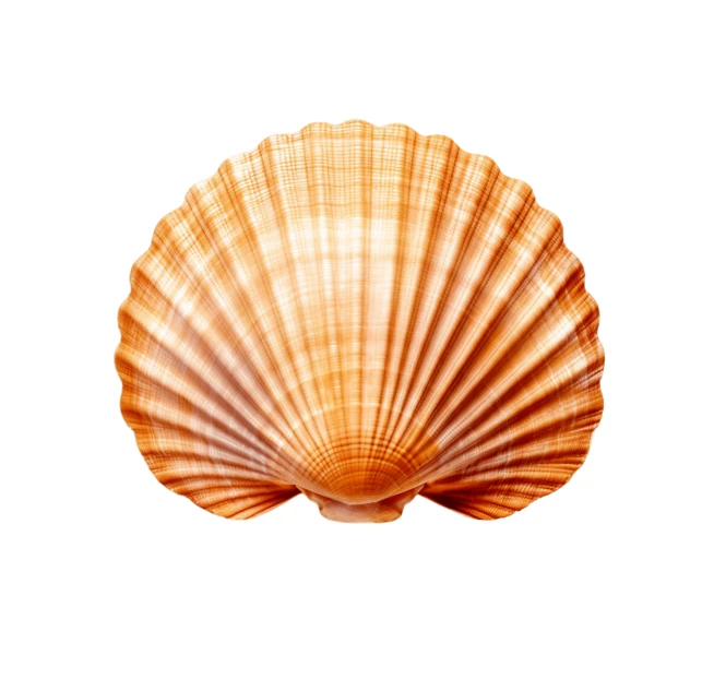 Orange scallop seashell isolated on white background