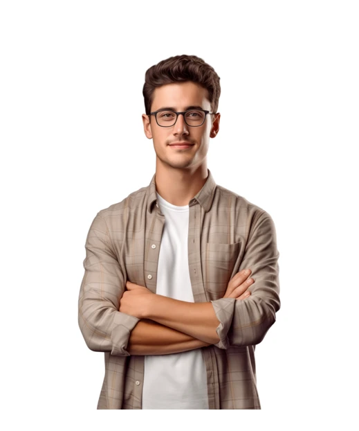 Confident young man wearing glasses with arms crossed