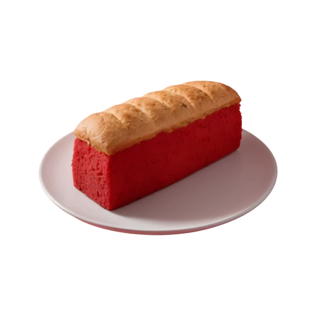 Red velvet loaf cake on plate isolated on white