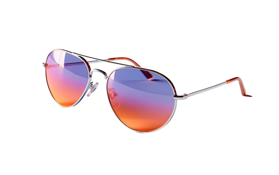 Aviator sunglasses with orange and purple gradient lenses