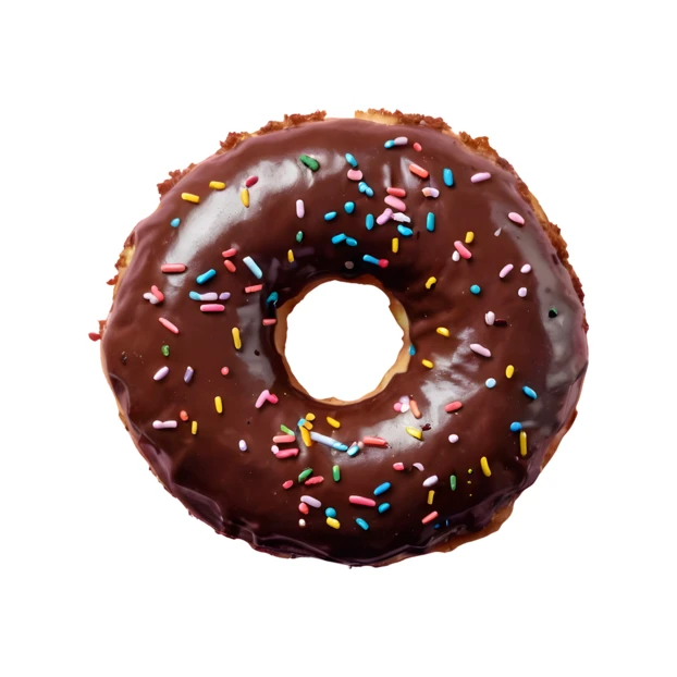 Chocolate glazed donut with colorful sprinkles isolated on white