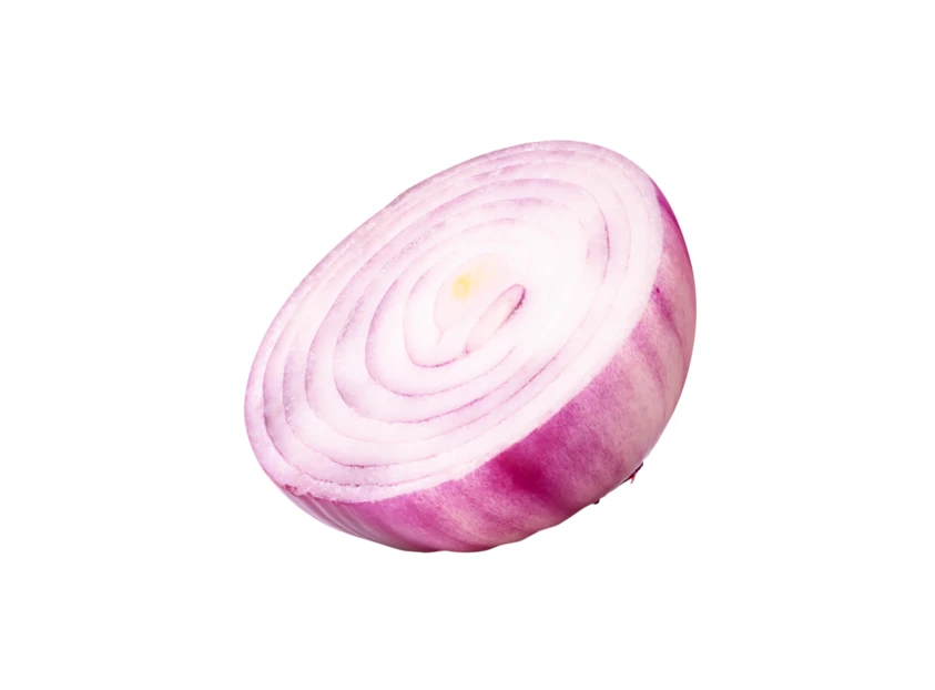 Half of a fresh red onion isolated on white background