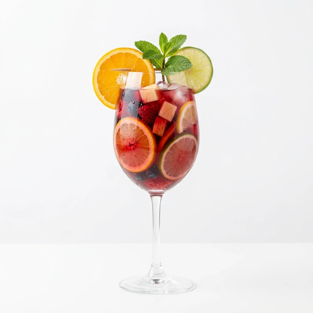 Refreshing red wine sangria with citrus and mint garnish