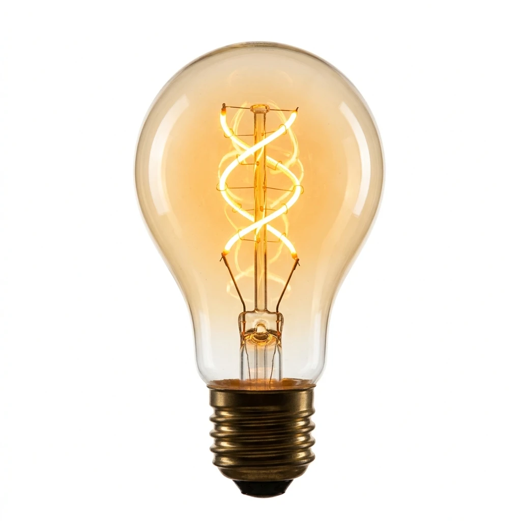 Vintage Edison style LED filament light bulb on white background