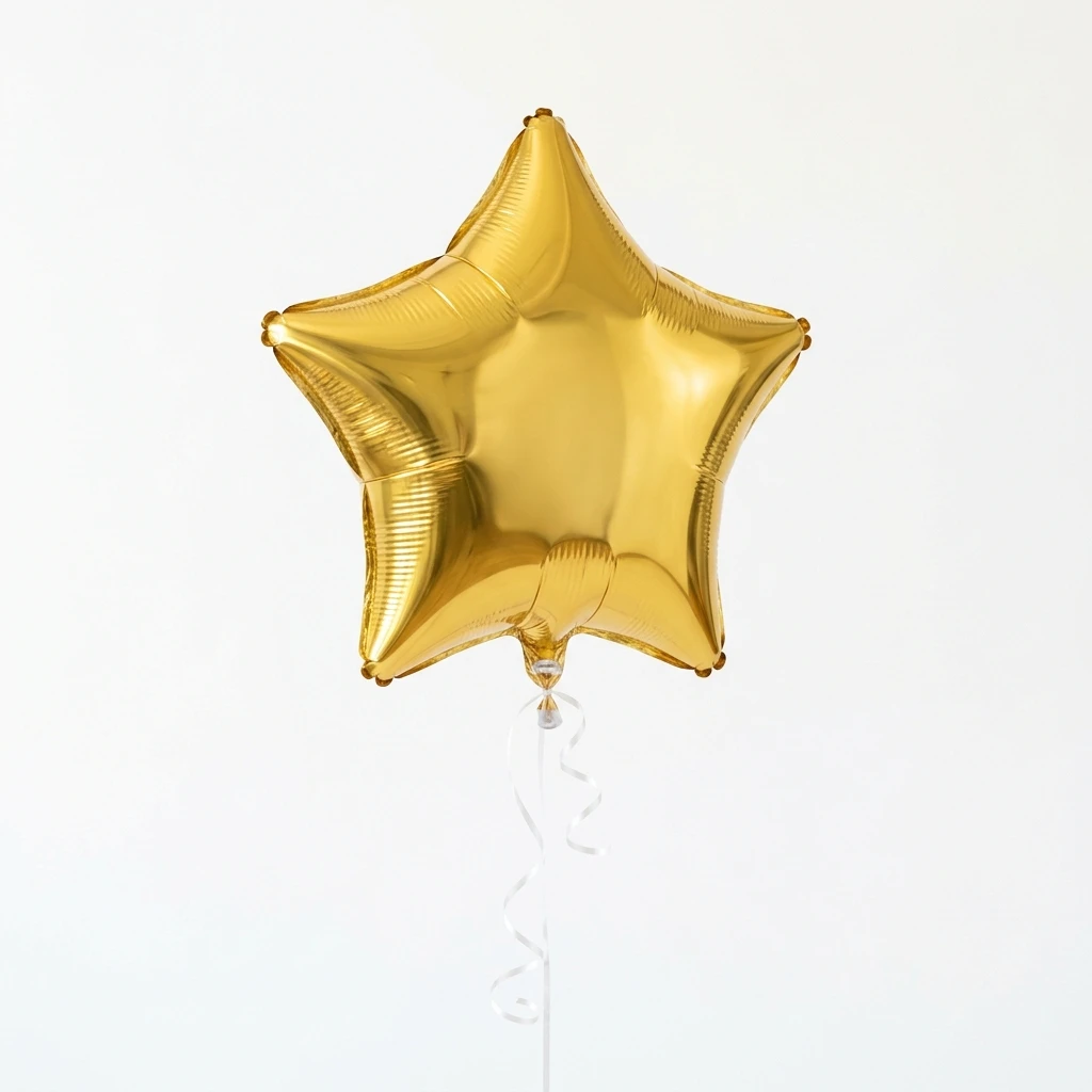Gold star shaped foil balloon on a white background
