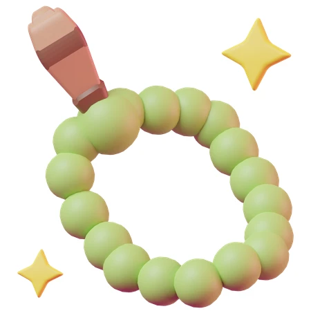 3D cartoon green beaded bracelet with yellow sparkles