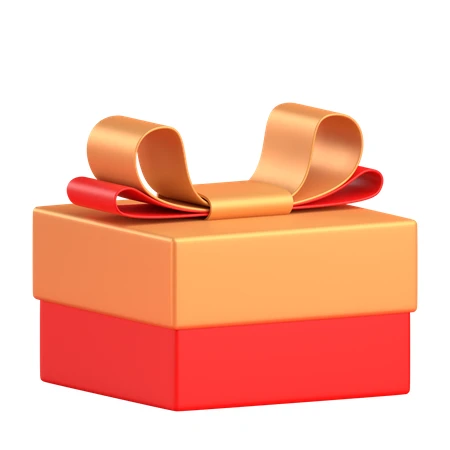 3D red and gold gift box with ribbon bow