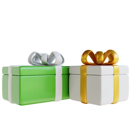 3D render of green and white gift boxes with ribbons
