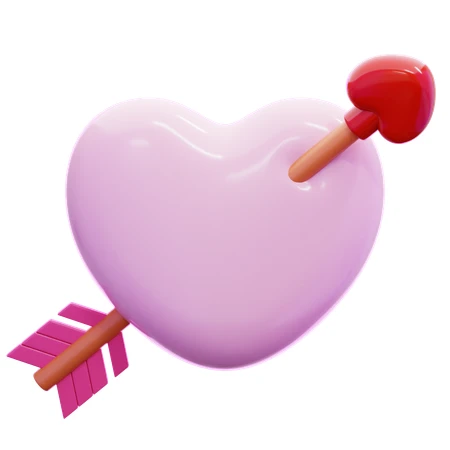 3D render of a pink heart pierced by Cupid's arrow