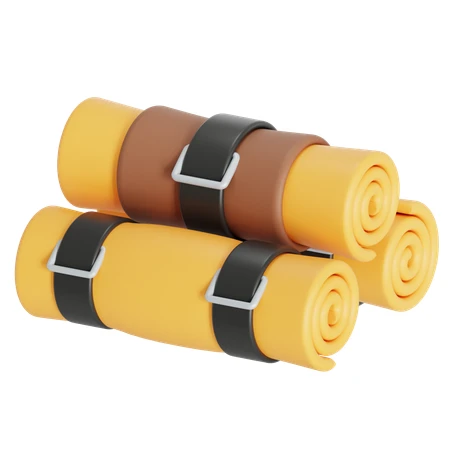 3D illustration of rolled camping mats with straps